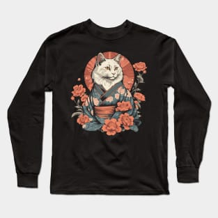 Japanese woodblock cat maneki neko Long Sleeve T-Shirt